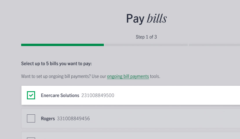 Screenshot showing how to pay a bill in online banking.